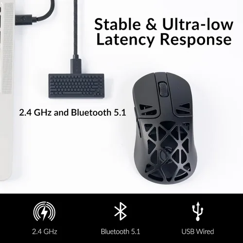 Vista 4 de Keychron M3 Mini 4K Ratón inalámbrico Bluetooth 5.1/2.4 GHz/con cable óptico, ultra ligero de 65g con sensor programable PixArt 3395 de hasta 26,000