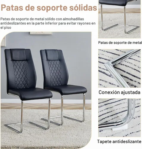 Vista 7 de Ebullient Juego de Mesa de Comedor Moderno para 4, Juego de 5 Piezas de Mesa de Comedor y Sillas para 4, Tablero de Mesa de Mármol PDLB y Base