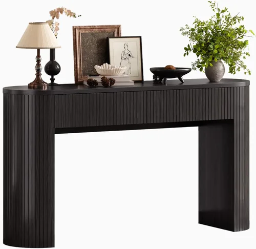 Vista 9 de Mesa consola de 55 pulgadas con 2 cajones, mesas de entrada acanaladas con almacenamiento, mesa de sofá detrás del sofá, mesas de pasillo, mesa