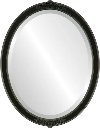 Vista 25 de Espejo de pared biselado ovalado para decoración del hogar, estilo Athena, negro plateado, dimensiones exteriores de 14 x 18 pulgadas