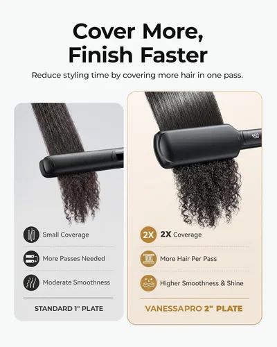 Vista 4 de Plancha de titanio para cabello natural, plancha de pelo de 2 pulgadas para cabellos gruesos, plancha plana de seda con placa ancha