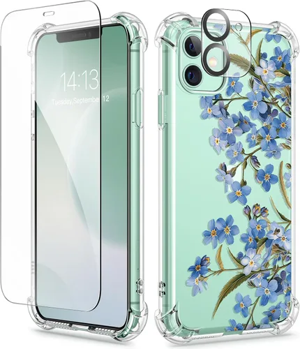 Vista 155 de GVIEWIN - Funda para iPhone 11 con protector de pantalla + protector de lente de cámara, cubierta protectora transparente suave de poliuretano