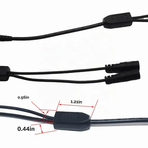 Vista 4 de Cable divisor DC Y de 2 piezas, 1 macho a 2 hembras, cable adaptador de extensión de alimentación de CC de 0.138 in x 0.053 in, para cámaras