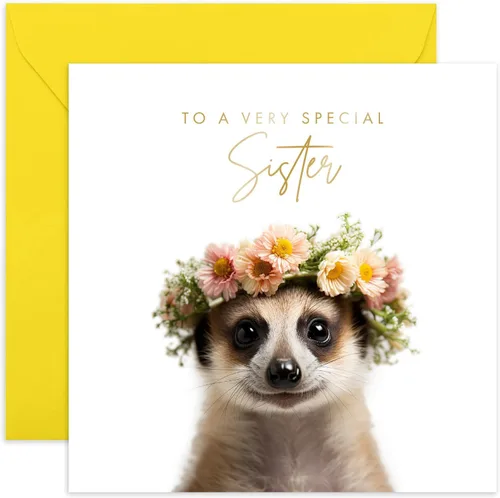Vista 8 de Old English Co. Baby Meerkat Very Special - Tarjeta de cumpleaños floral de suricata para ella, lindas tarjetas de felicitación para hija