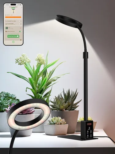 Vista 9 de Luz de cultivo con soporte, luz LED para plantas de interior, lámpara de cultivo de espectro completo, altura ajustable (blanco, 12 W)