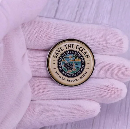 Vista 2 de Save The Ocean - Pin de solapa para el medio ambiente, insignias esmaltadas, botón encantador, Acero aleado, Sin gemas.
