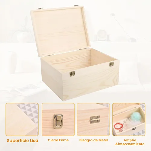 Vista 3 de Caja de madera sin terminar 12x9x5 pulgadas Caja