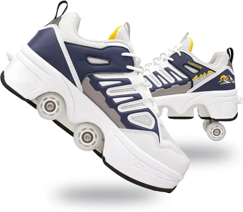 Vista 17 de Zapatillas de Patines de Ruedas para Niñas, Niños, Mujeres, Hombres, Zapatos de Patinaje de Doble Fila, Zapatillas con Ruedas Retráctiles, Patines