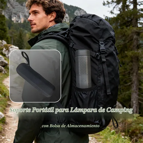 Vista 5 de Luz telescópica para campamento con soporte, linterna de campamento recargable de 10500 mAh, linterna portátil regulable con bolsa