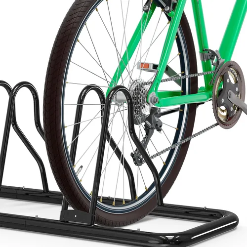 Vista 7 de Simple Houseware - Soporte de almacenamiento ajustable para 5 bicicletas, aparcamiento para suelo, color negro
