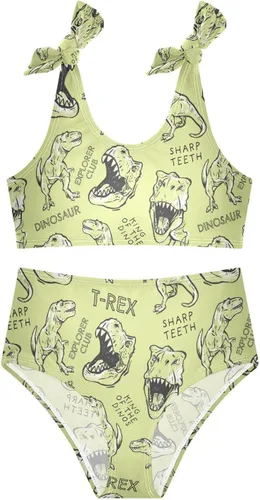 Vista 3 de CaTaKu Traje de baño de dos piezas para niñas, lindo conjunto de bikini tankini hawaiano para playa, traje de baño deportivo para niñas, talla 3-12T