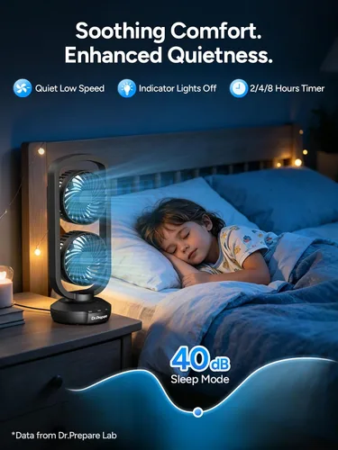 Vista 3 de DR.PREPARE Ventilador de Torre Pequeño Ventiladores de Mesa Oscilantes con inclinación de 270°, oscilación de 105°, 3 velocidades y 3 temporizadores