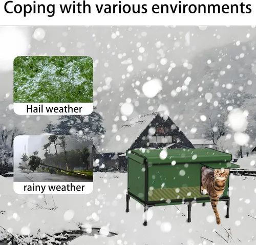 Vista 2 de Casa térmica para gatos al aire libre en invierno, casa para gatos impermeable y aislada, refugio elevado para gatos resistente a la intemperie