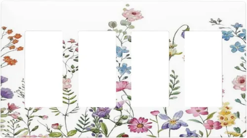 Vista 101 de Placa de Pared en Blanco de 1-Gang Sin Dispositivo Beige Lindo Vintage Boho de los 70s Hongo Fungus Planta Floral Botánica Libélula Interruptor