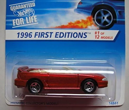 Vista 2 de HOT WHEELS 1996 PRIMERA EDICIÓN 1 DE 12 MODELOS ROJO 1996 MUSTANG GT #378 5 RADIOS TARJETA AZUL/BLANCO