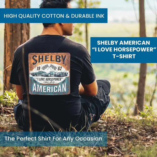 Vista 2 de Camiseta Shelby American I Love Horesepower 100% algodón preencogida Simple, limpia y afilada Negro
