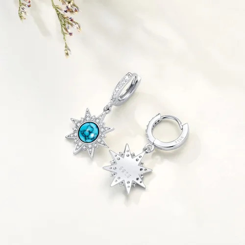 Vista 4 de VONALA Aretes colgantes de plata de ley 925, ópalo lapislázuli, zafiro, turquesa, cristal colgante, joyería de regalo para mujeres