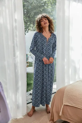 Vista 3 de Ekouaer - Camisón de manga larga para mujer, estilo informal con botones, Henley, vestido de dormir largo