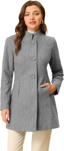 Vista 18 de Allegra K Abrigo de invierno para mujer, abrigo de cuello alto medio largo Negro
