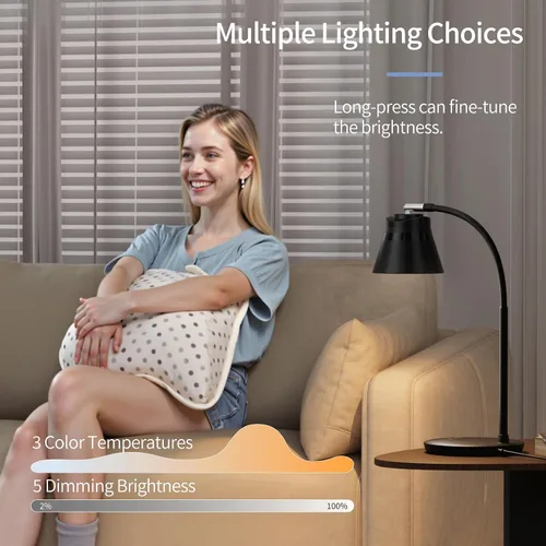 Vista 3 de AXX TU08 - Lámpara de escritorio LED pequeña con puerto de carga USB, 650 lúmenes, 3 modos de color, atenuación de 5 toques, temporizador de 30/60