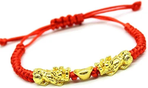 Vista 3 de MANRUO Feng Shui, la mejor pulsera de cuerda roja con doble Pi XiuPi Yao y lingotes de riqueza dorada, joyería atrae riqueza y buena suerte