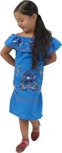 Vista 3 de Leos Imports Vestido tradicional mexicano Jocie bordado a mano, sin mangas, con volantes, vestido de fiesta para niñas, fabricado en México