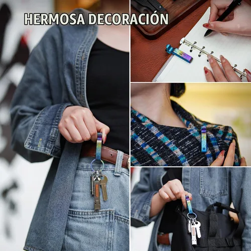 Vista 3 de KeyUnity KM00 Llavero de titanio para cinturón con clip de doble cara de liberación rápida con llavero desmontable Colorido Azul