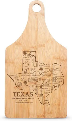 Vista 5 de Tabla de cortar con forma de estado de bambú de alta calidad, diseño de mapa de EE. UU., decoración de cocina, herramienta de preparación