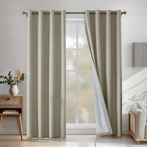 Vista 25 de Cortinas 100% opacas para dormitorio, cortinas opacas de 63 pulgadas de largo, cortinas opacas de lino para sala de estar, cortinas con ojales