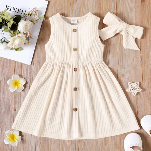 Vista 2 de PATPAT Vestidos de lino y algodón para niña pequeña, con volantes, sin mangas, estilo bohemio casual