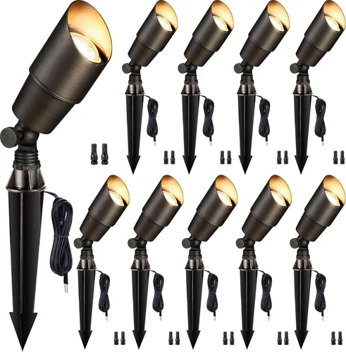 Vista 10 de Gardenreet Focos de Paisaje de Bajo Voltaje - Luz Ascendente LED de Latón para Exteriores 12V, Focos con Cable IP65 Impermeables, Bronce Antiguo