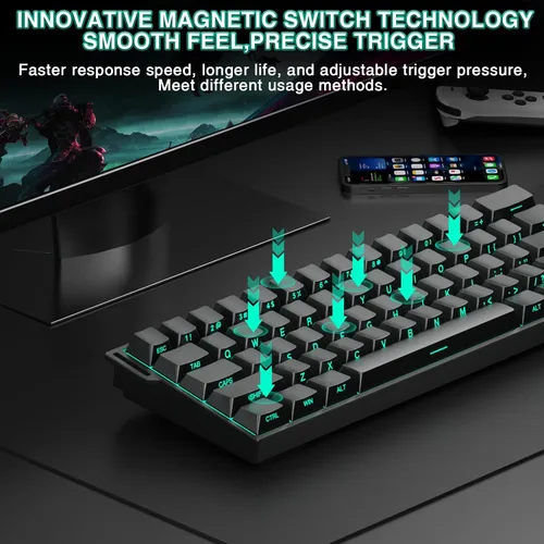 Vista 5 de AULA MINI60 HE PRO - Teclado mecánico 60% inalámbrico para juegos, interruptor magnético de efecto Hall intercambiable en caliente, modo de disparo
