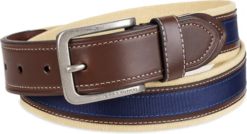 Vista 2 de Tommy Hilfiger - Cinturón de tela con incrustaciones de cinta para hombre, con hebilla de un solo diente
