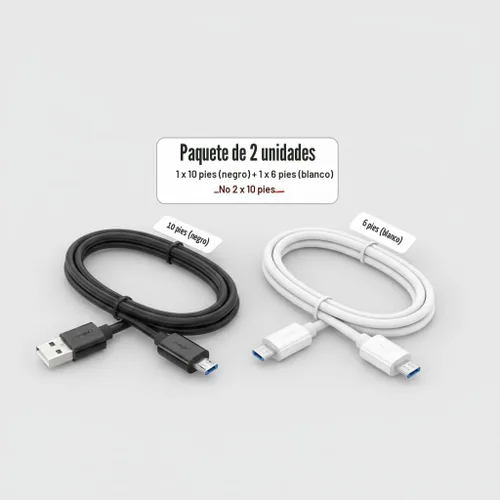 Vista 3 de Cable micro USB, paquete de 2 cables de carga extra largos para Android de 10 pies y 6 pies, cable de carga USB para Samsung Galaxy S7 S6 S7 Edge