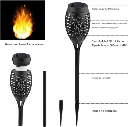 Vista 3 de Kurifier Luces solares para exteriores, paquete de 8 antorchas solares con llama parpadeante, luz solar impermeable para jardín, luces solares al