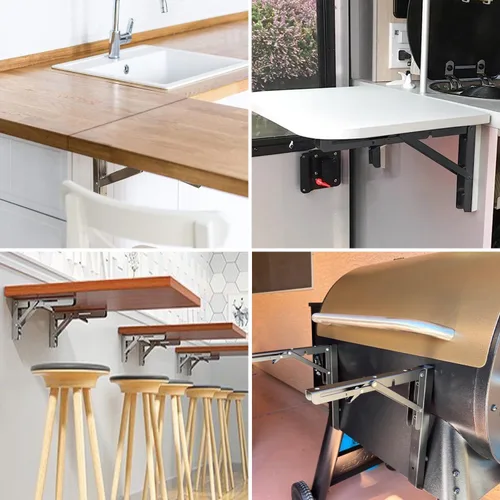 Vista 7 de LEOPO Soportes de estante plegables de 8 pulgadas - 2 paquetes Soportes plegables resistentes triangulares montados en la pared para mesa plegable