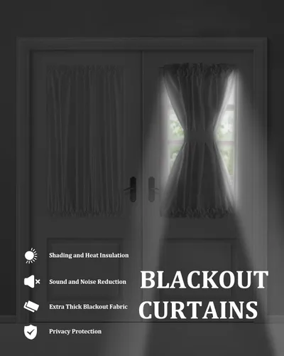 Vista 5 de Cortinas opacas de Navidad para puerta francesa, de vidrio, para puerta delantera, trasera, puerta de patio, aislamiento térmico, con bolsillo
