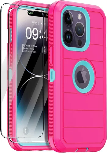 Vista 16 de Funda para iPhone 14 Pro Max con 2 protectores de pantalla, resistente de servicio pesado a prueba de golpes, protección contra caídas, resistente