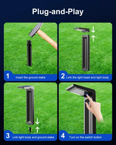 Vista 7 de Paquete de 6 luces solares para camino, impermeables, 30 LED, lámpara de paisaje brillante para exteriores, camino, entrada, acera, patio, césped