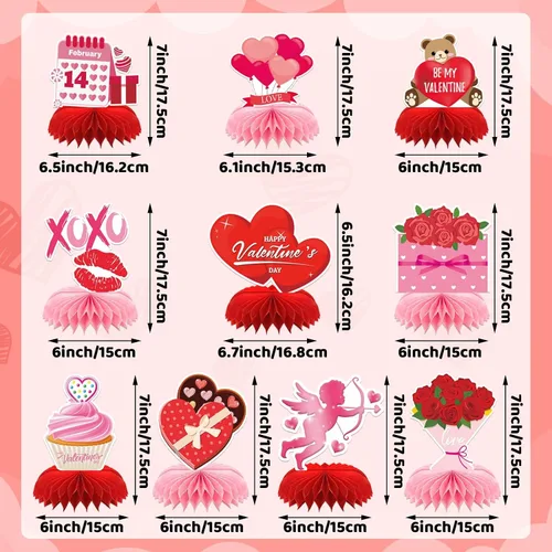 Vista 2 de 10 piezas de centros de mesa de panal de abeja de San Valentín para la mesa, decoraciones de San Valentín, centro de mesa de panal, centros de mesa