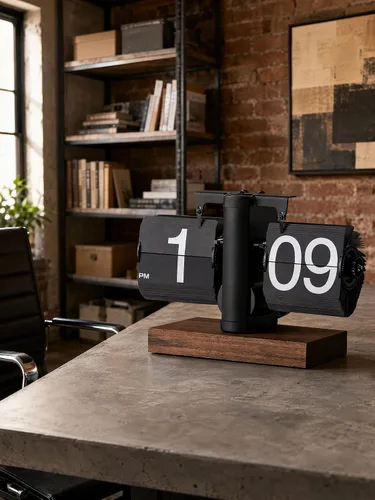 Vista 7 de Reloj de escritorio abatible, reloj digital retro de mesa abatible, decoración moderna de mediados de siglo, funciona con pilas, funciona