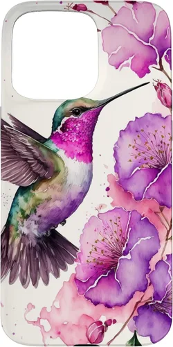 Vista 31 de Hummingbird Floral Watercolor Pink Purple Paint Flowers Case for iPhone 17