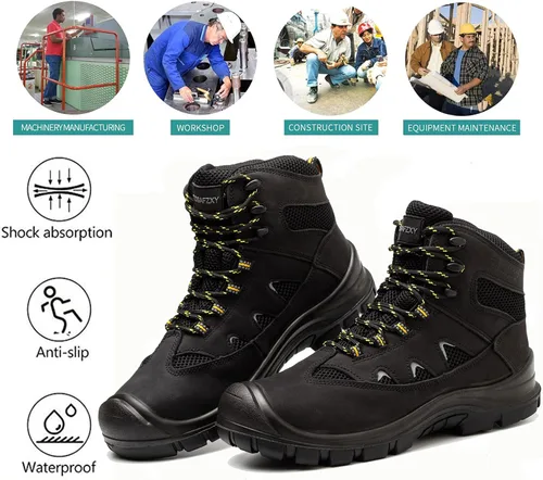 Vista 6 de Botas de trabajo para hombres, botas de seguridad impermeables con punta de acero de 6 pulgadas