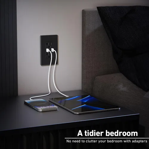 Vista 6 de WEBANG Toma de corriente USB de 25 W y 5.0 amperios, toma de corriente de carga de 20 A con puertos USB, placa de pared sin tornillos incluida