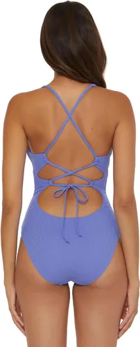 Vista 3 de BECCA Traje de baño estándar de una pieza con borde moderno, cuello pronunciado, trajes de baño