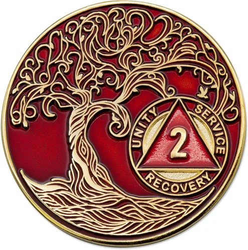 Vista 171 de 1 año Sobriety Mint Twisted Tree of Life Medallón de recuperación AA chapado en oro, chip/ficha - negro