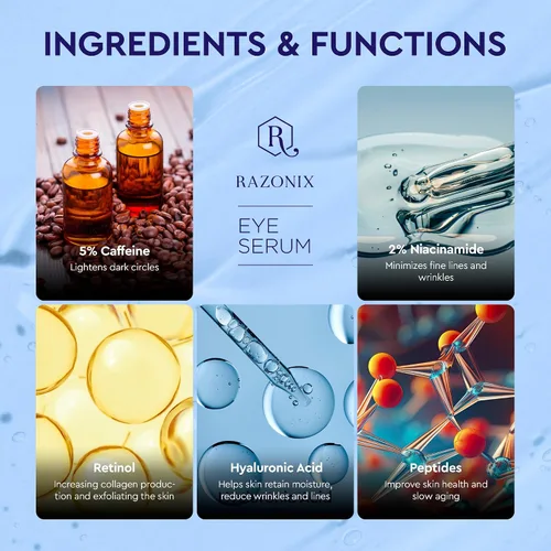 Vista 3 de Tratamiento de bolsas de ojos para hombres y mujeres: crema de ojos con cafeína para ojeras - Rodillo de enfriamiento para reducir la hinchazón