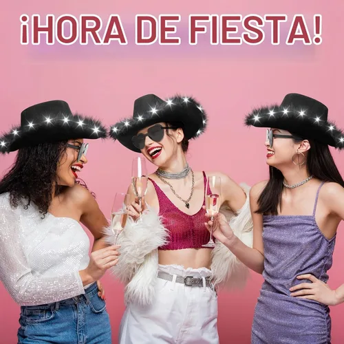 Vista 6 de Zhanmai 6 Pcs Cowgirl Light up Hat with Feather and Heart Sunglasses Negro