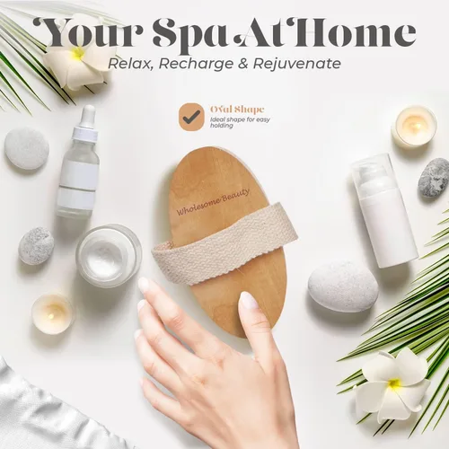 Vista 5 de Cepillo en seco para piel para cuerpo, mejora la salud y belleza de la piel, cerdas naturales, quita piel seca y toxinas, celulitis tratamiento