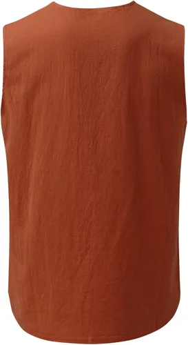 Vista 3 de EELHOE Mens Tank Tops Workout Fashionable Classic Fit Lightweight Cotton Linen Lace Up Sleeveless Shirt Summer Tops Non Iron